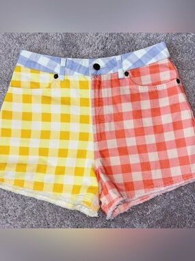 FARM Rio Colorblock Gingham Denim Shorts 🌞🍓💙